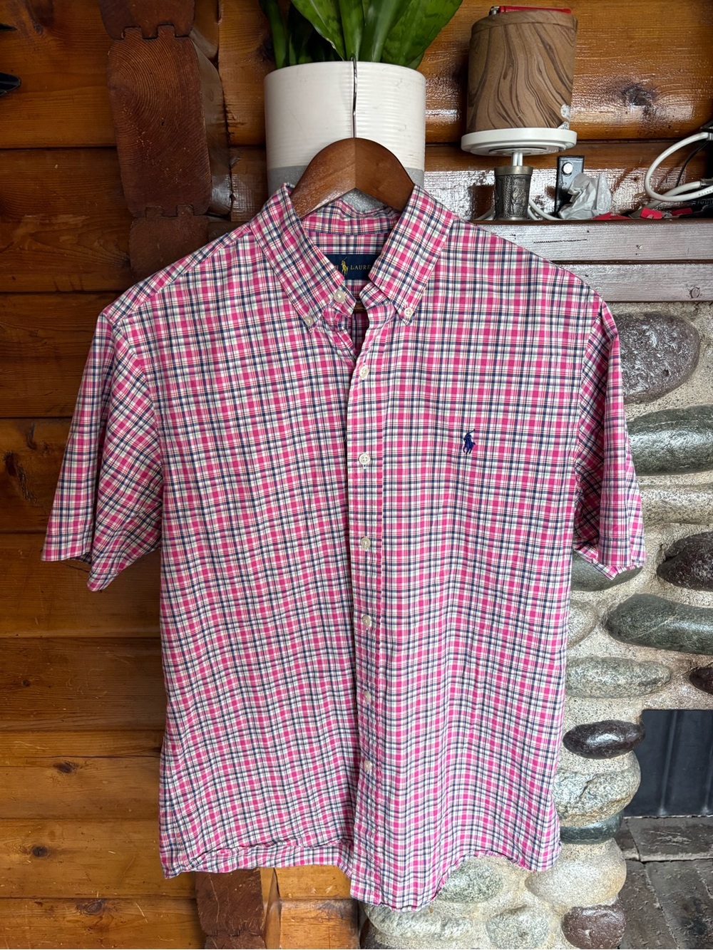 Ralph Lauren Pink Plaid Cotton Short Sleeve Button Down Shirt M